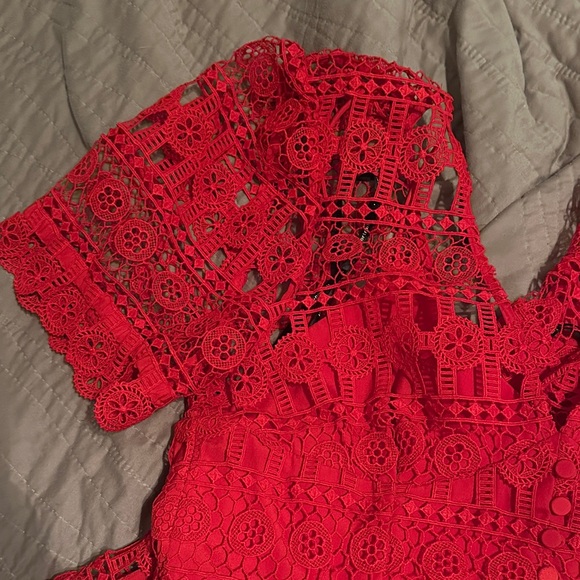 Self-Portrait Red Lace Midi Dress - Picture 10 of 11